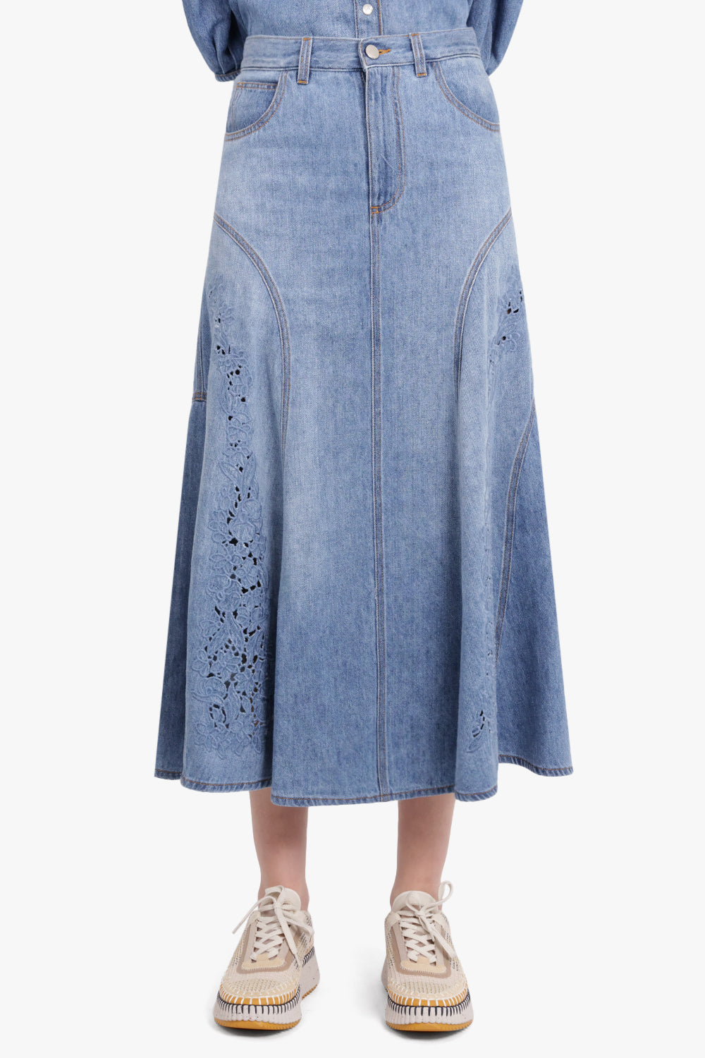 CHLOE RTW Cotton Linen Skirt | Foggy Blue