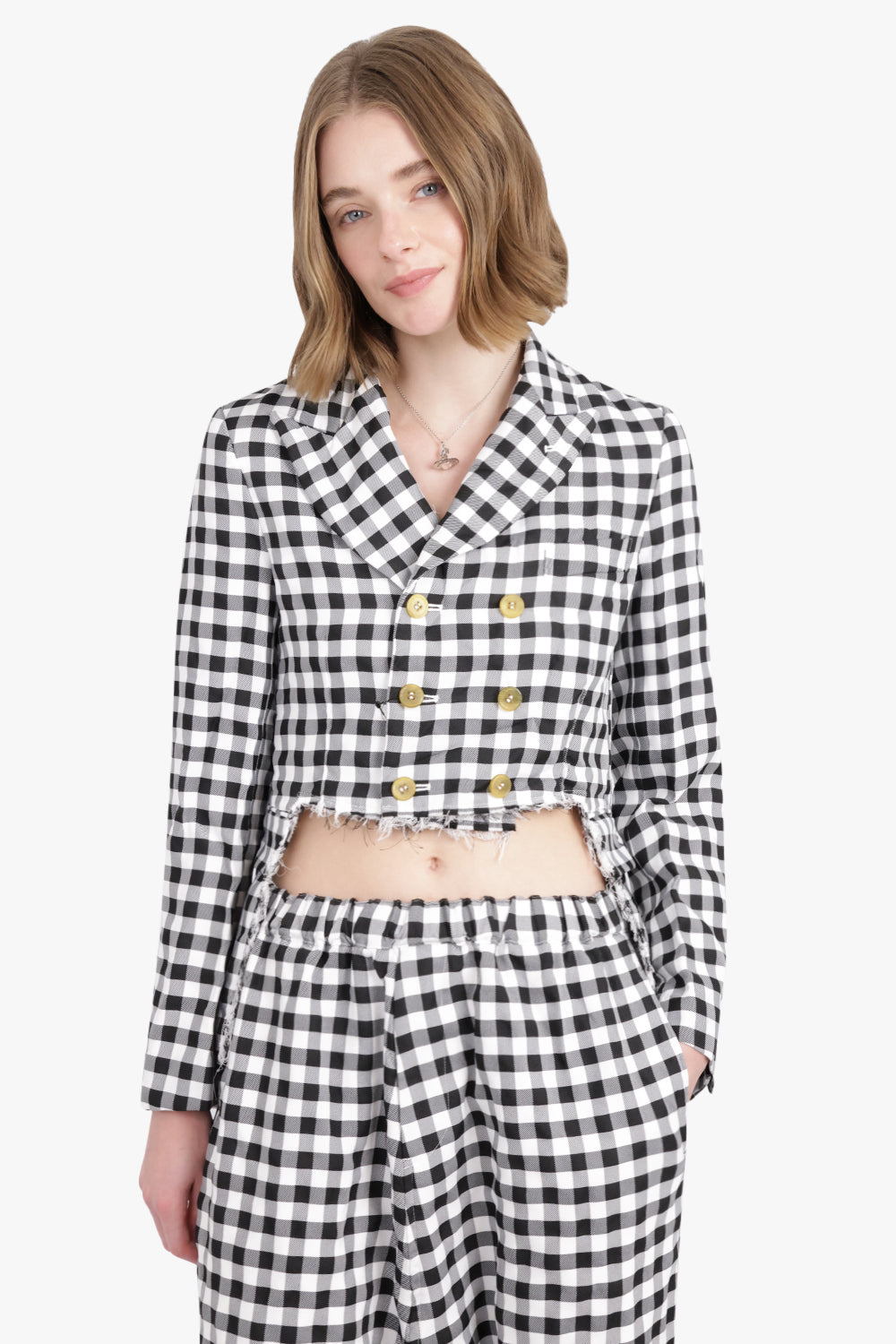 COMME DES GARCONS RTW Asymmetric Gingham Check Blazer |  Black/White