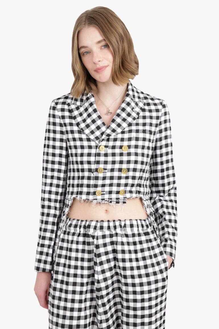 COMME DES GARCONS RTW Asymmetric Gingham Check Blazer |  Black/White