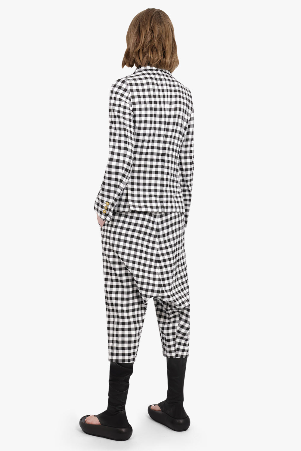 COMME DES GARCONS RTW Asymmetric Gingham Check Blazer |  Black/White