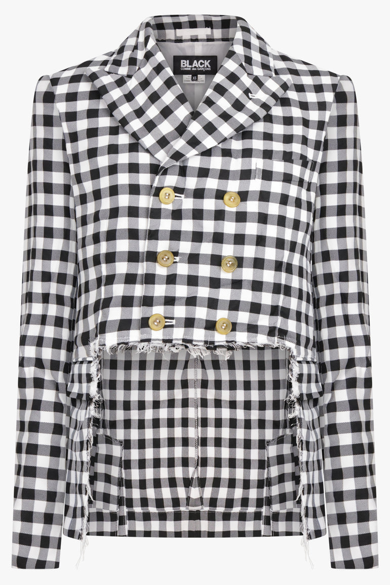 COMME DES GARCONS RTW Asymmetric Gingham Check Blazer |  Black/White