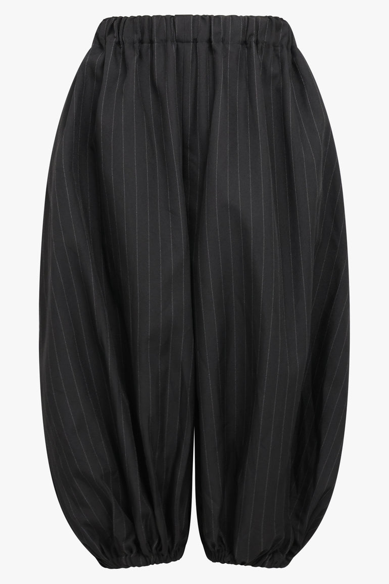 COMME DES GARCONS BLACK RTW OVERSIZED DRAWSTRING WAIST SERGE STRIPE PANTS | BLACK