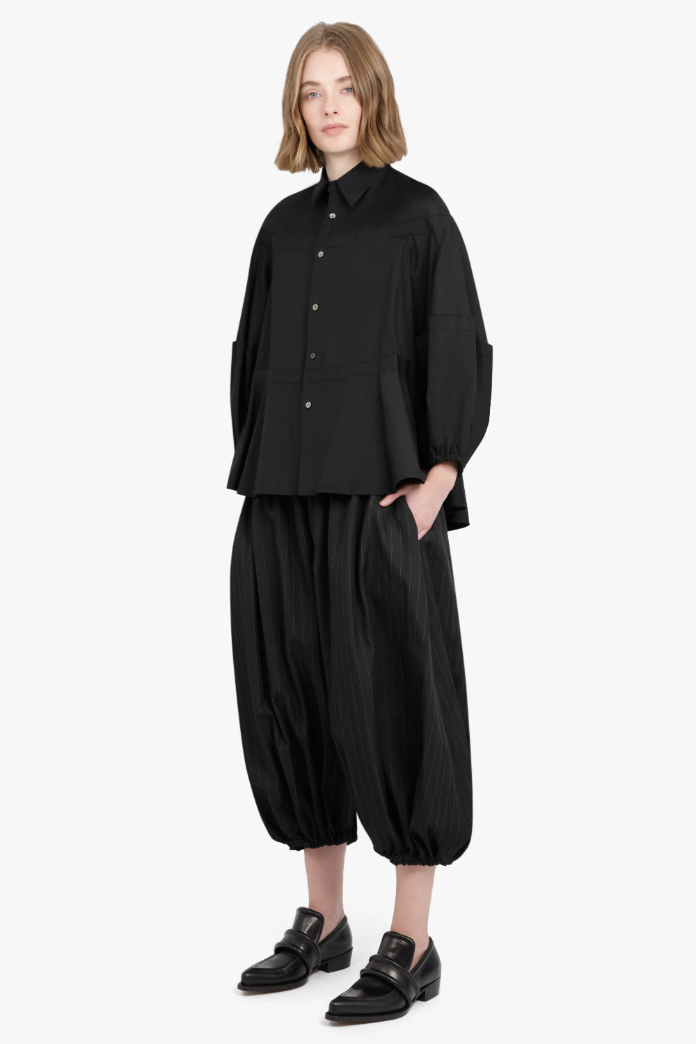 COMME DES GARCONS RTW COTTON BALLOON SLEEVE DETAIL SHIRT | BLACK