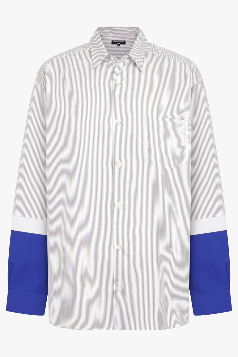 COMME DES GARCONS HOMME RTW Cotton Stripe Lower Sleeve Shirt | Black/White/Blue