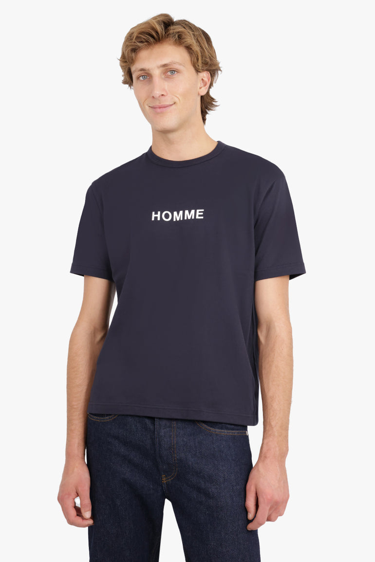 COMME DES GARCONS HOMME RTW Cotton Jersey T-shirt Large Print | Navy