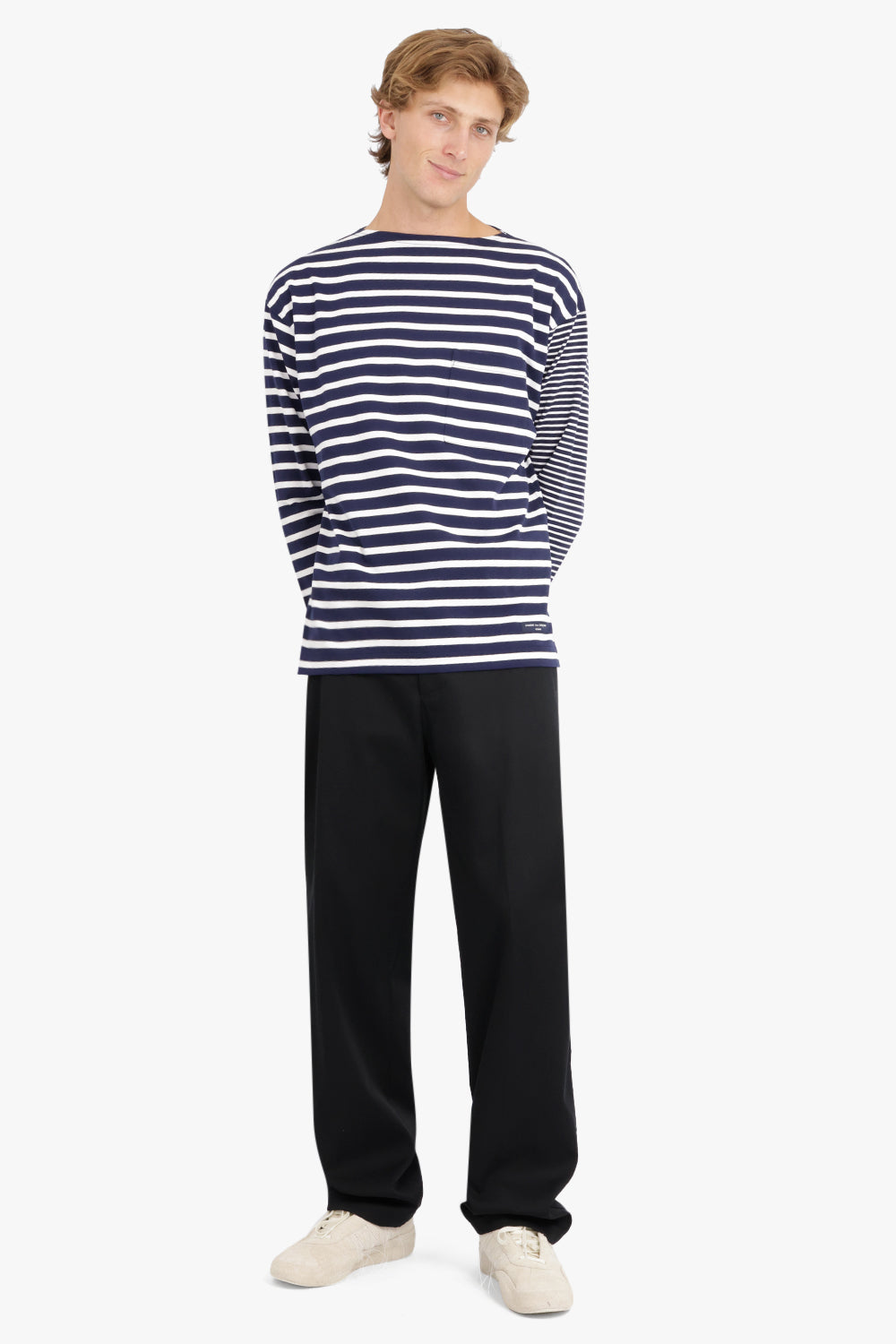 COMME DES GARCONS HOMME RTW Cotton Stitch Jersey with Horizontal Stripe | Navy/White