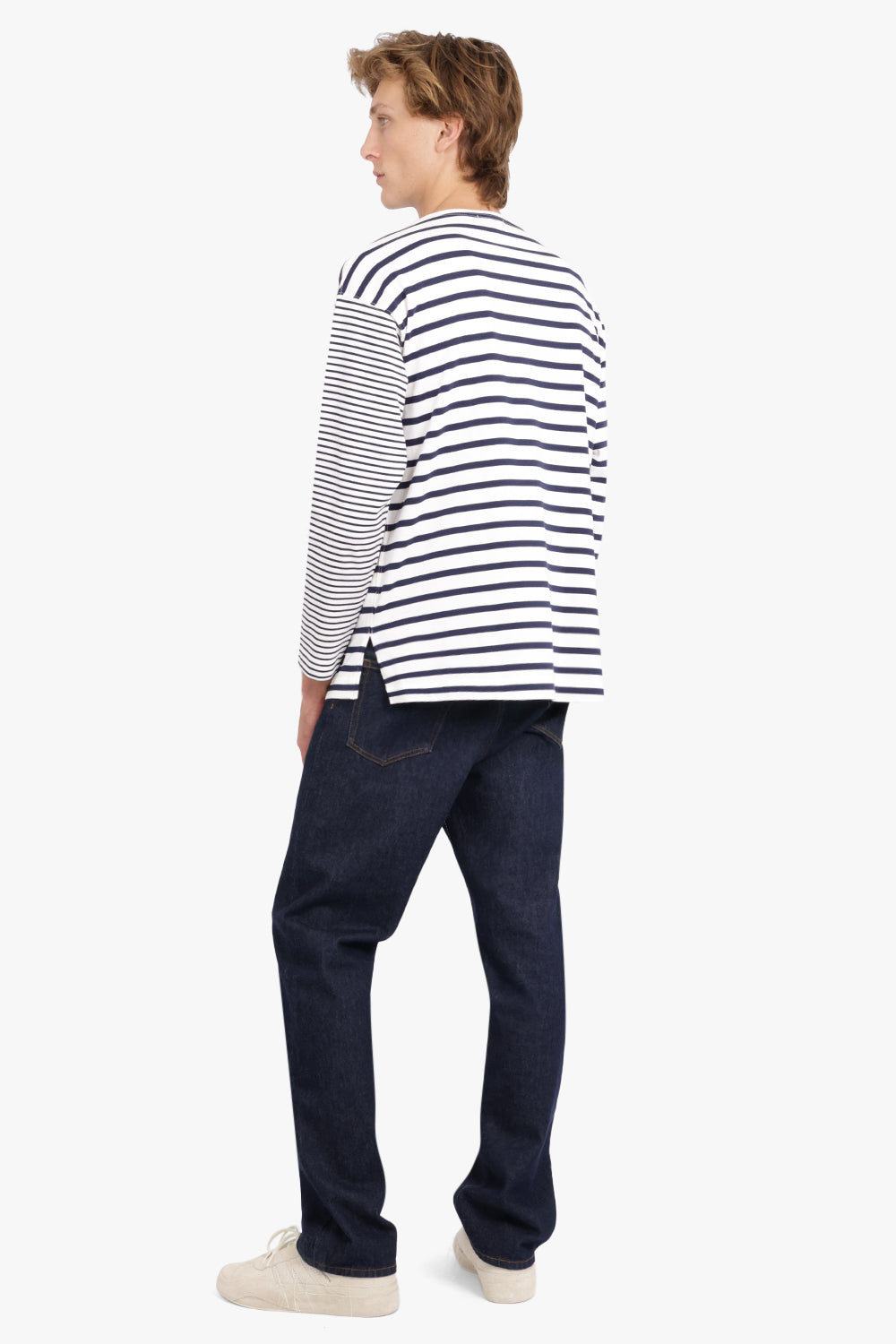COMME DES GARCONS HOMME RTW Cotton Stitch Jersey with Horizontal Stripe | White/Navy