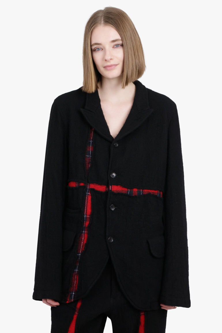 COMME DES GARCONS SHIRT RTW BLAZER WITH TARTAN DETAILING | BLACK/RED