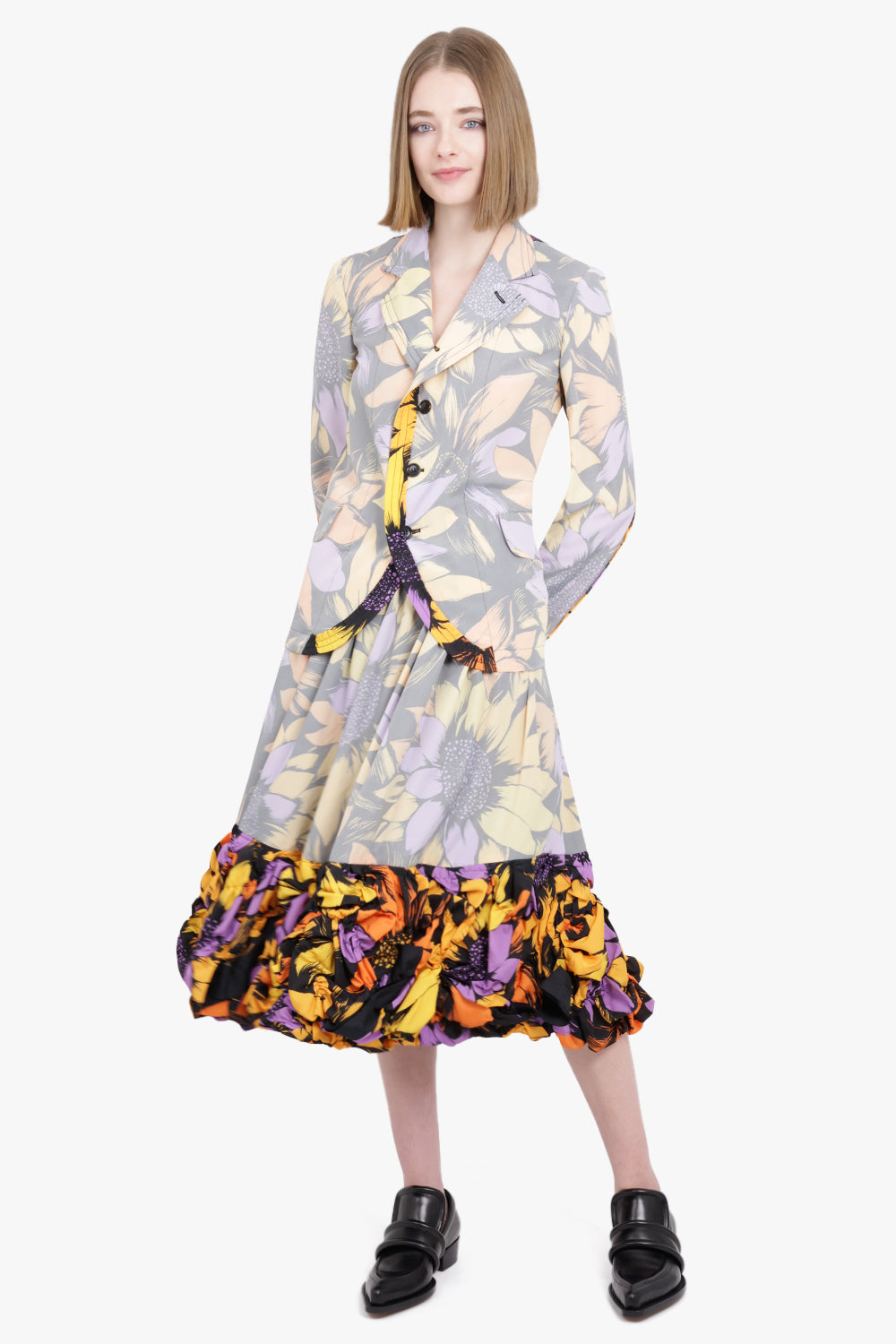 COMME DES GARCONS RTW Contrast Detail Floral Print Blazer Jacket | Multi