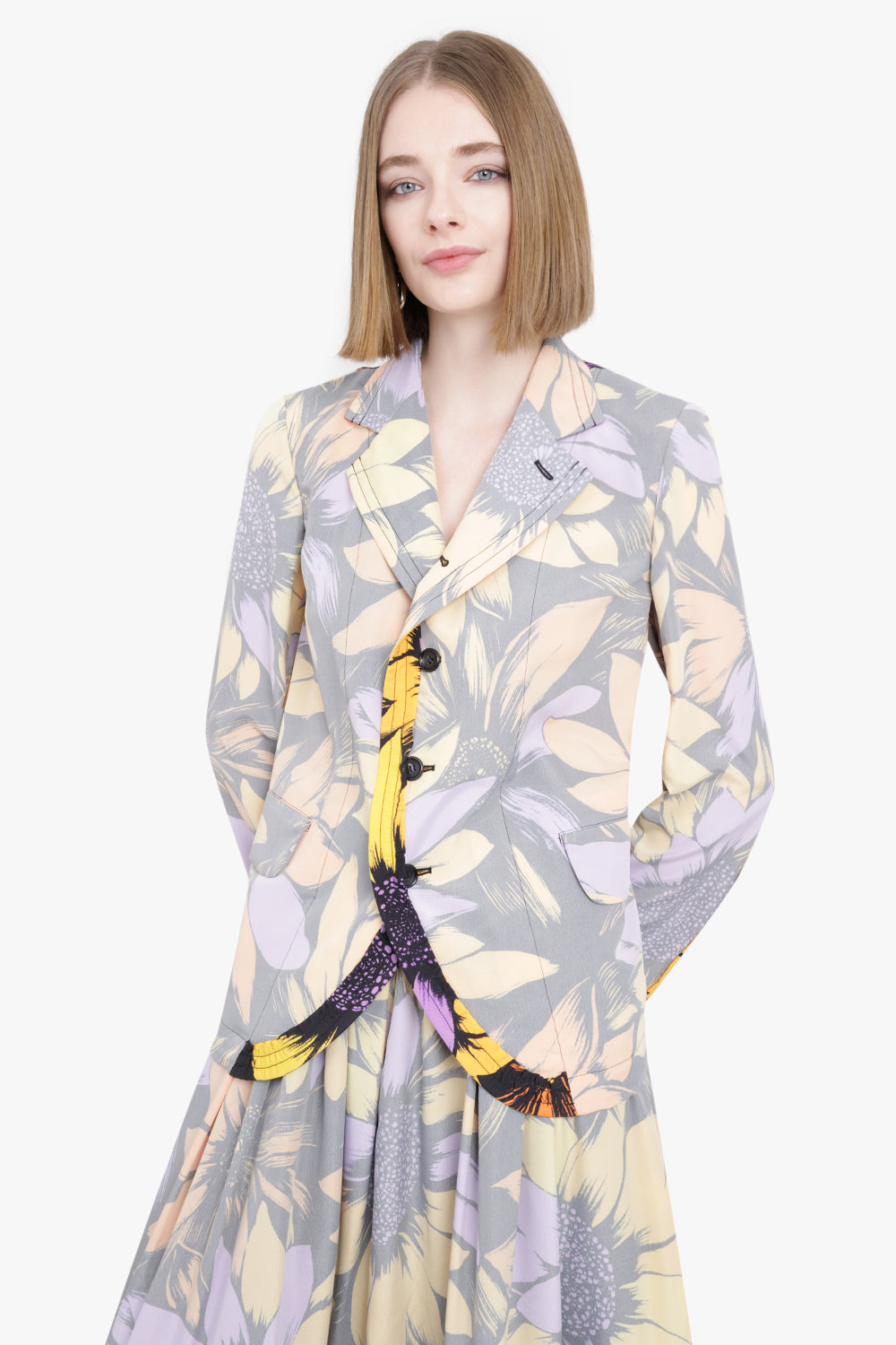 COMME DES GARCONS RTW Contrast Detail Floral Print Blazer Jacket | Multi