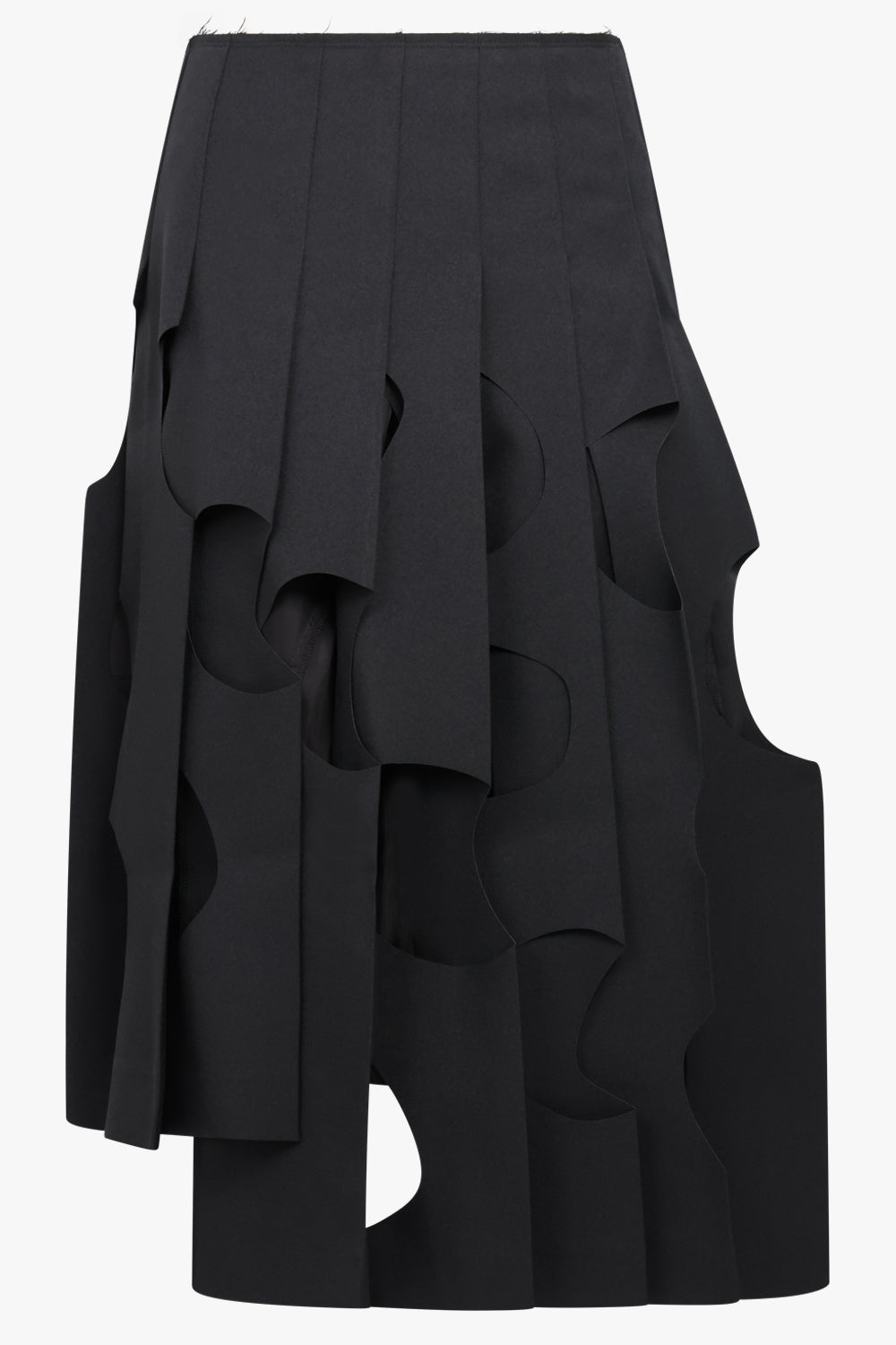 COMME DES GARCONS RTW POLYESTER TWILL HARD FINISH PLEATED CUT OUT SKIRT | BLACK