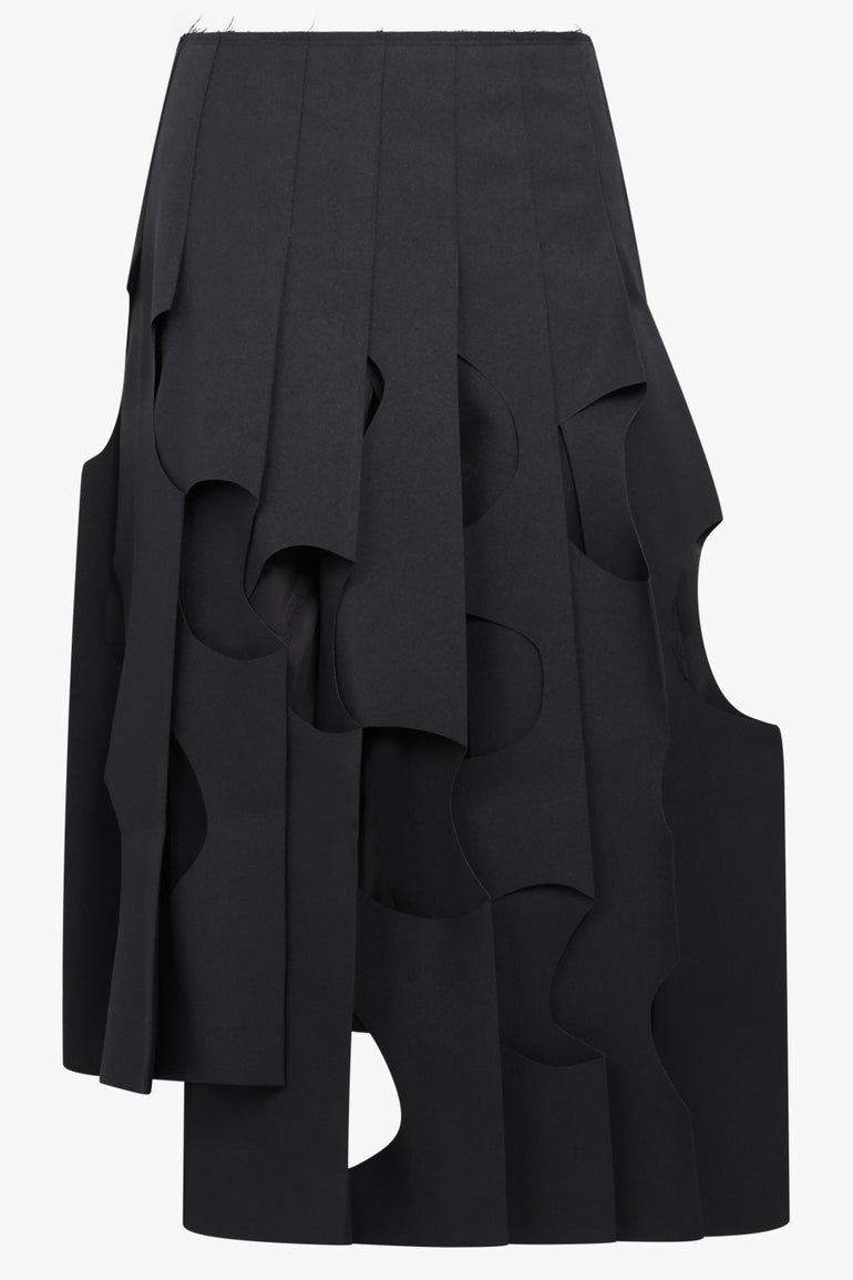 COMME DES GARCONS RTW POLYESTER TWILL HARD FINISH PLEATED CUT OUT SKIRT | BLACK