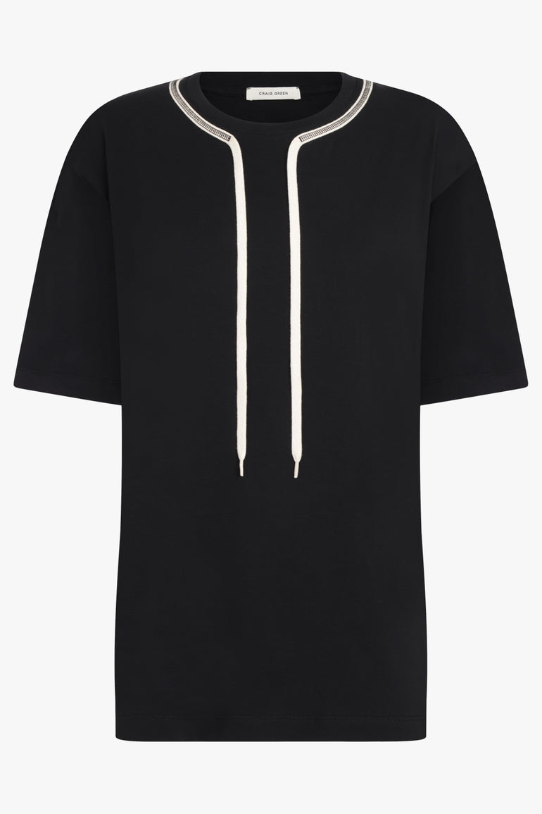 CRAIG GREEN T-SHIRTS FLATLOCK LACE T-SHIRT | BLACK/CREAM