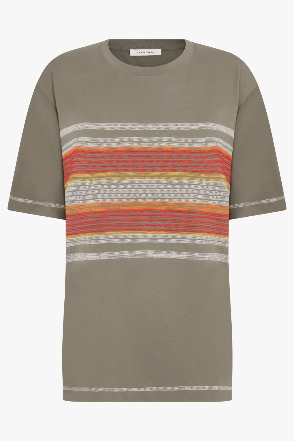 CRAIG GREEN T-SHIRTS FLATLOCK STRIPE T-SHIRT | OLIVE