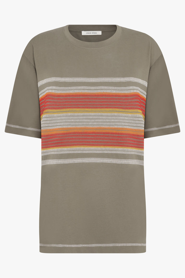 CRAIG GREEN T-SHIRTS FLATLOCK STRIPE T-SHIRT | OLIVE