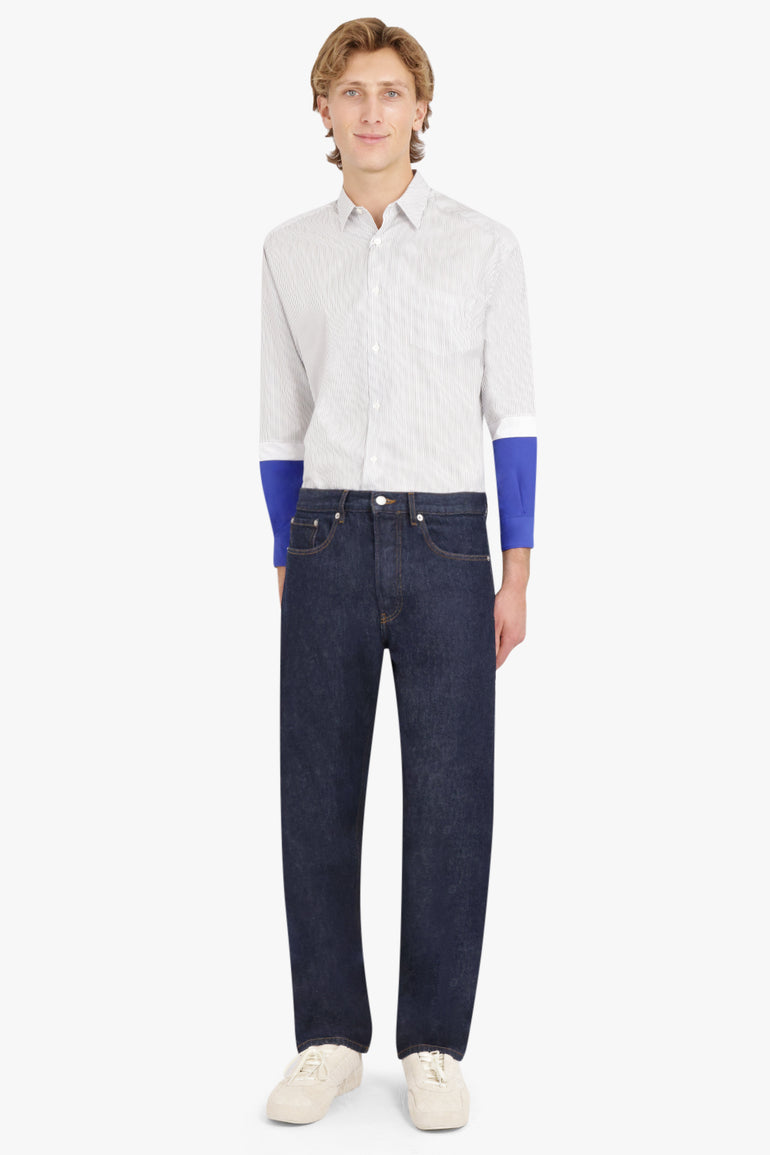 COMME DES GARCONS HOMME RTW Cotton Stripe Lower Sleeve Shirt | Black/White/Blue