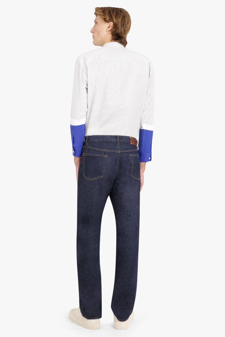 COMME DES GARCONS HOMME RTW Cotton Stripe Lower Sleeve Shirt | Black/White/Blue