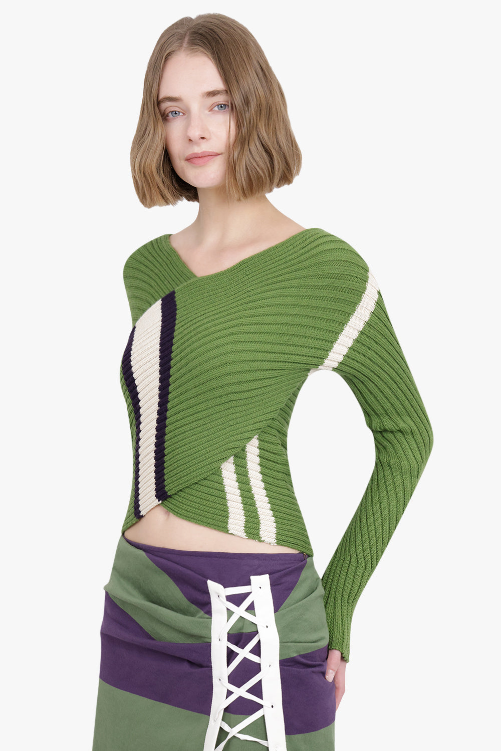 DRIES VAN NOTEN RTW Block Colour Detail Long Sleeve Sweater | Green