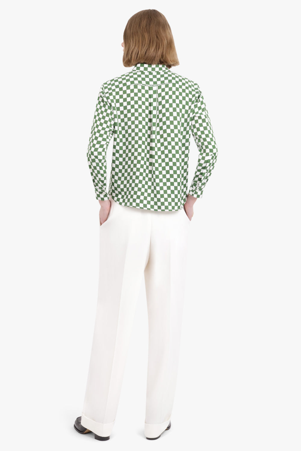 DRIES VAN NOTEN RTW Checkerboard Long Sleeve Shirt | Green