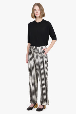 DRIES VAN NOTEN RTW Chevron Patterned Pants | Black/Off White