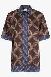 DRIES VAN NOTEN RTW Contrast Pixel Graphic Print S/S Shirt | Brown/Blue