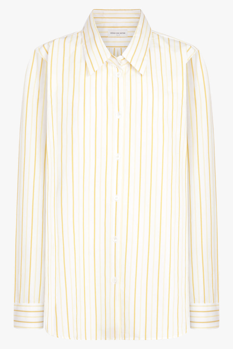DRIES VAN NOTEN RTW Cuffed Stripe Long Sleeve Shirt | Yellow