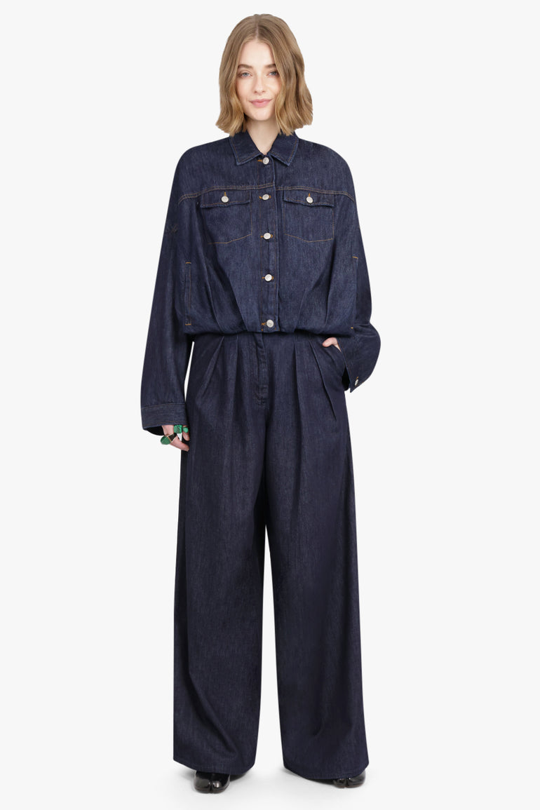 Pleated Wide Leg Denim Pants Indigo – Parlour X