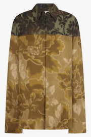 DRIES VAN NOTEN RTW Contrast Pixel Floral Print L/S Shirt | Yellow/Green