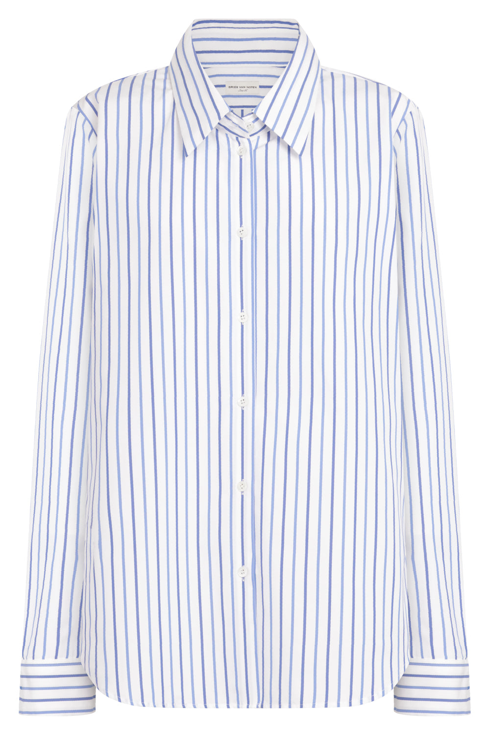 DRIES VAN NOTEN RTW Cuffed Stripe Long Sleeve Shirt | Light Blue