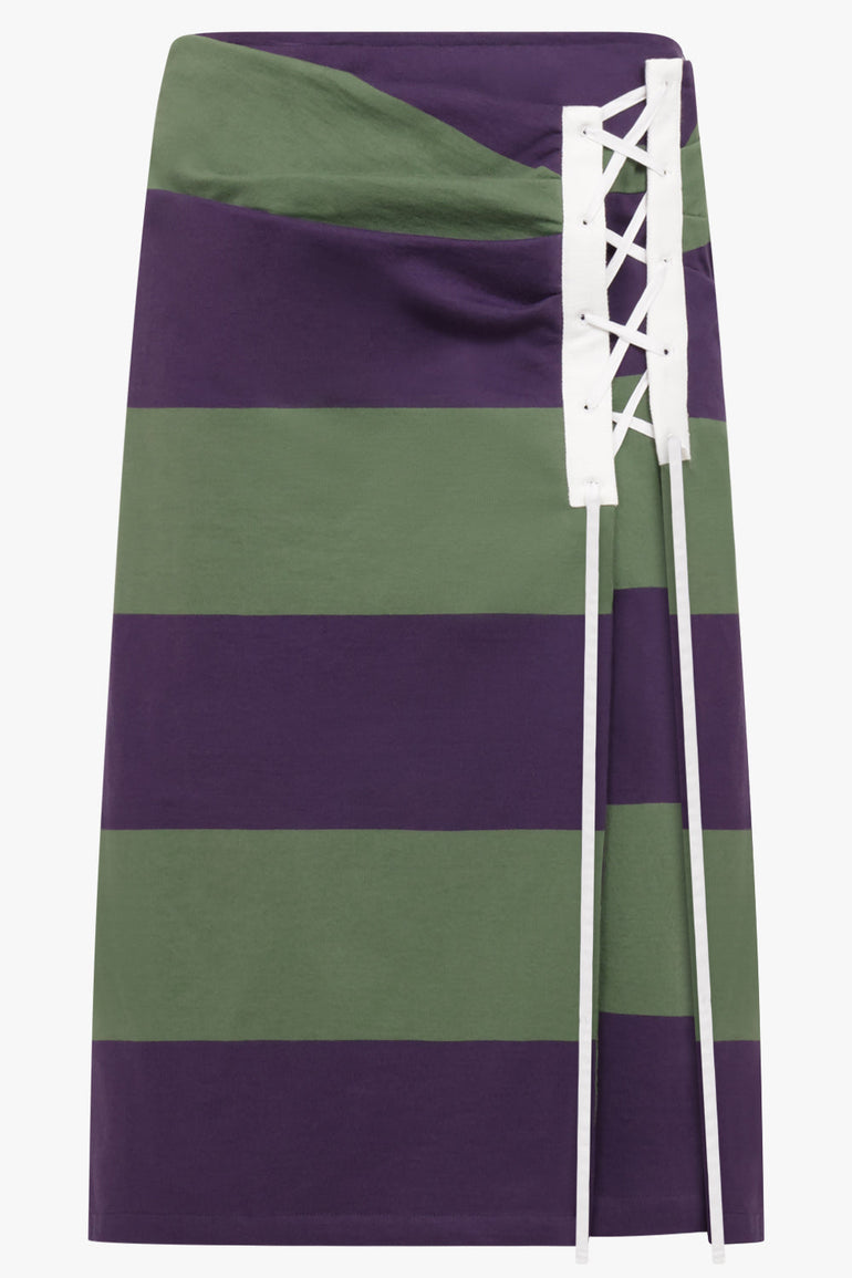Cross Stitch Tie Side Detail Stripe Midi Skirt Dark Purple