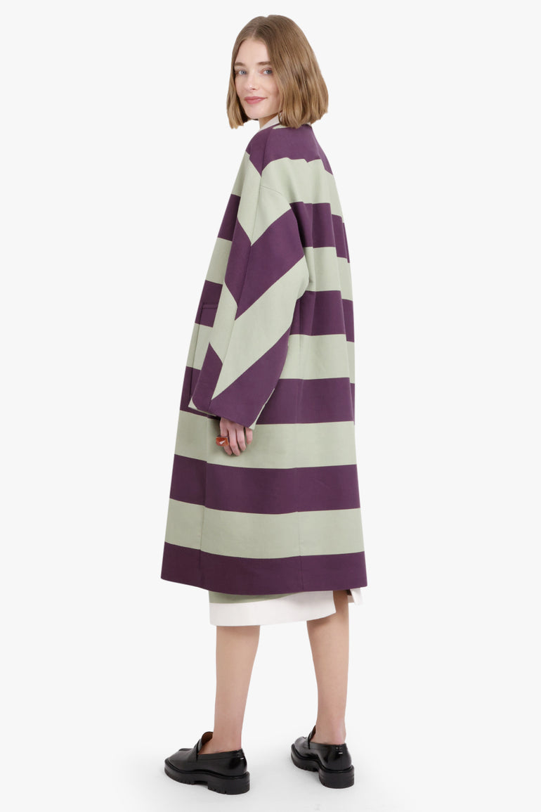 DRIES VAN NOTEN RTW Soft Touch Front Trim Stripe Coat | Auber