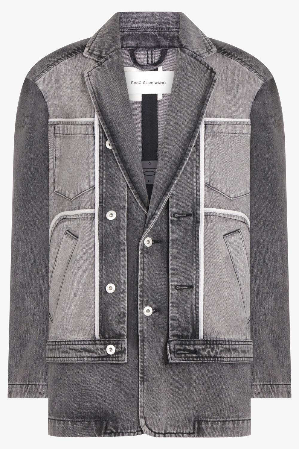 FENG CHEN WANG JACKETS INSIDE OUT PATCHED DENIM JACKET | BLACK