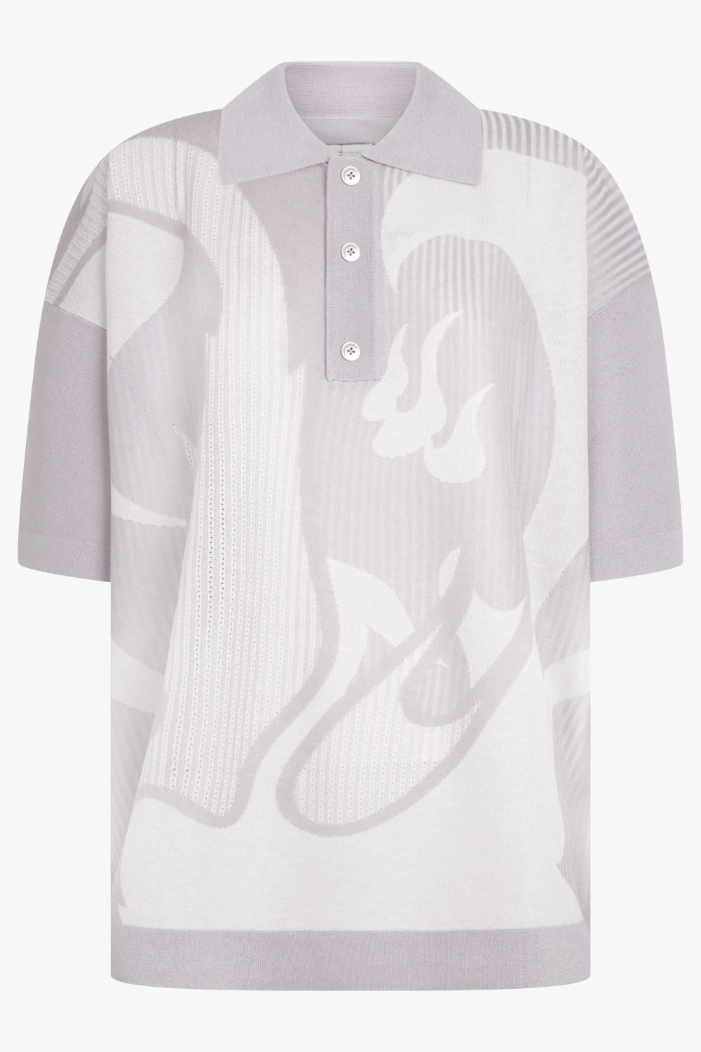 FENG CHEN WANG POLOS KNIT POLO WITH PHOENIX PATTERN | GREY/WHITE