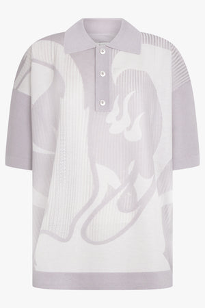 FENG CHEN WANG POLOS KNIT POLO WITH PHOENIX PATTERN | GREY/WHITE