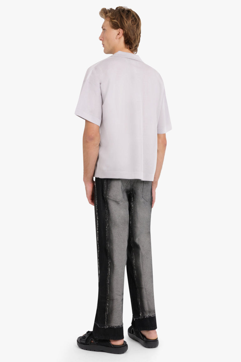 FENG CHEN WANG RTW KNIT POLO WITH PHOENIX PATTERN | GREY/WHITE