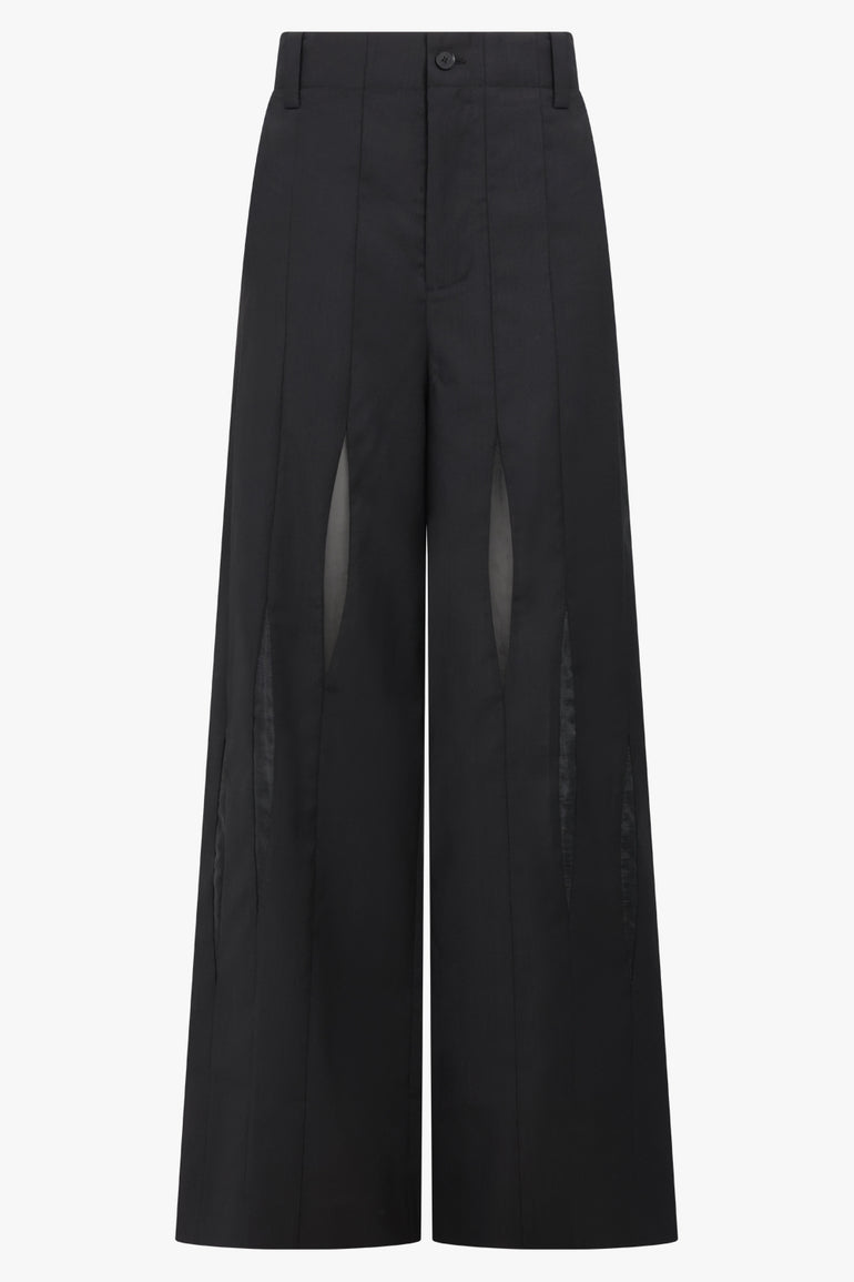 FENG CHEN WANG PANTS SLASHING ORGANZA TROUSERS | BLACK