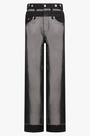 FENG CHEN WANG PANTS RAW EDGE PATCHWORK TROUSERS | BLACK/GREY