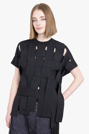 JUNYA WATANABE RTW Interwoven Cable Pattern S/S Knit Top | Black