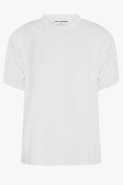 Mesh Overlay S/S Distressed Knit T-Shirt Top | White – Parlour X