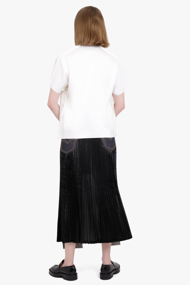 JUNYA WATANABE RTW Mesh Overlay S/S Distressed Knit T-Shirt Top | White