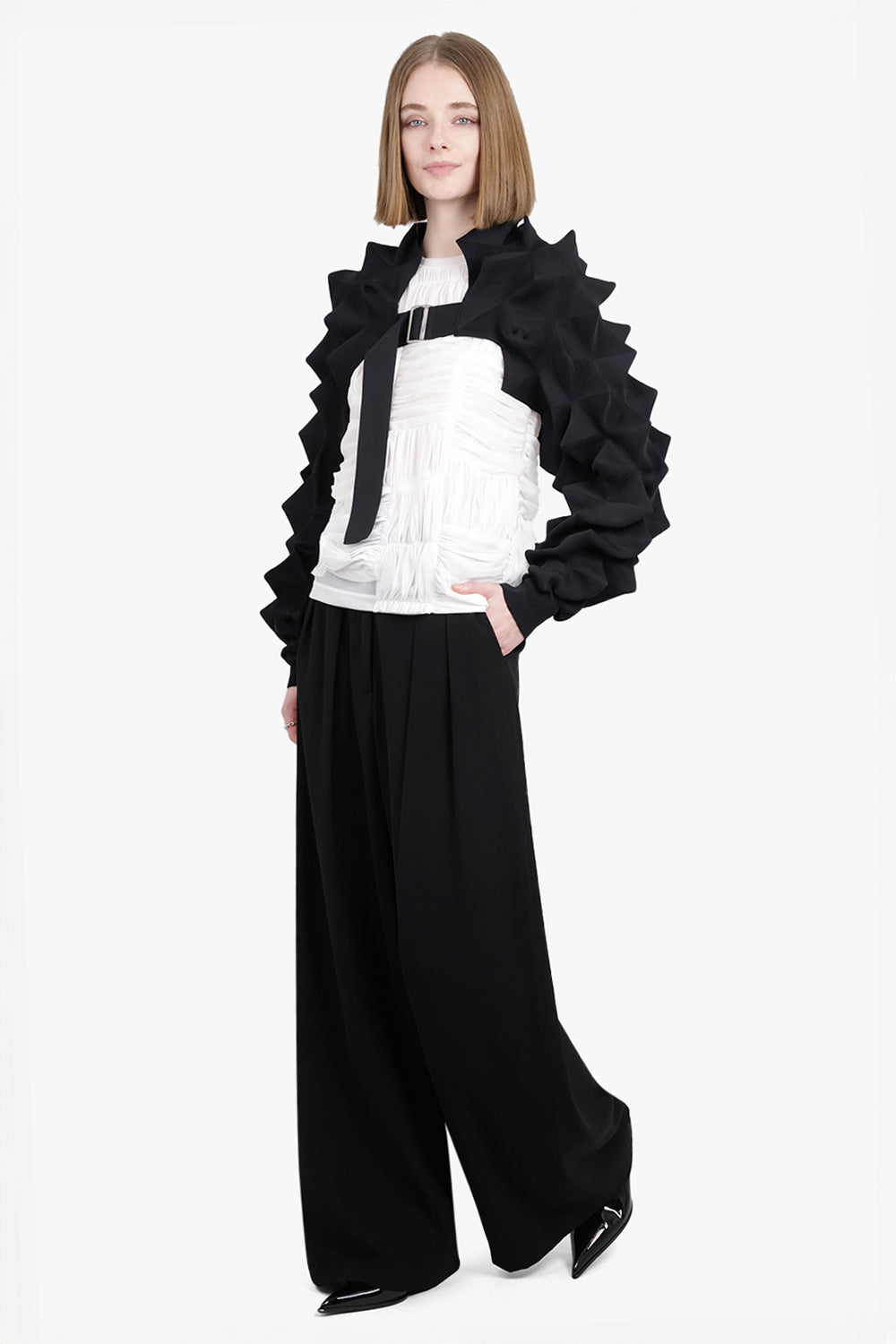 JUNYA WATANABE RTW Sculptural 3D Knit Bolero Style Crop Cardigan | Black