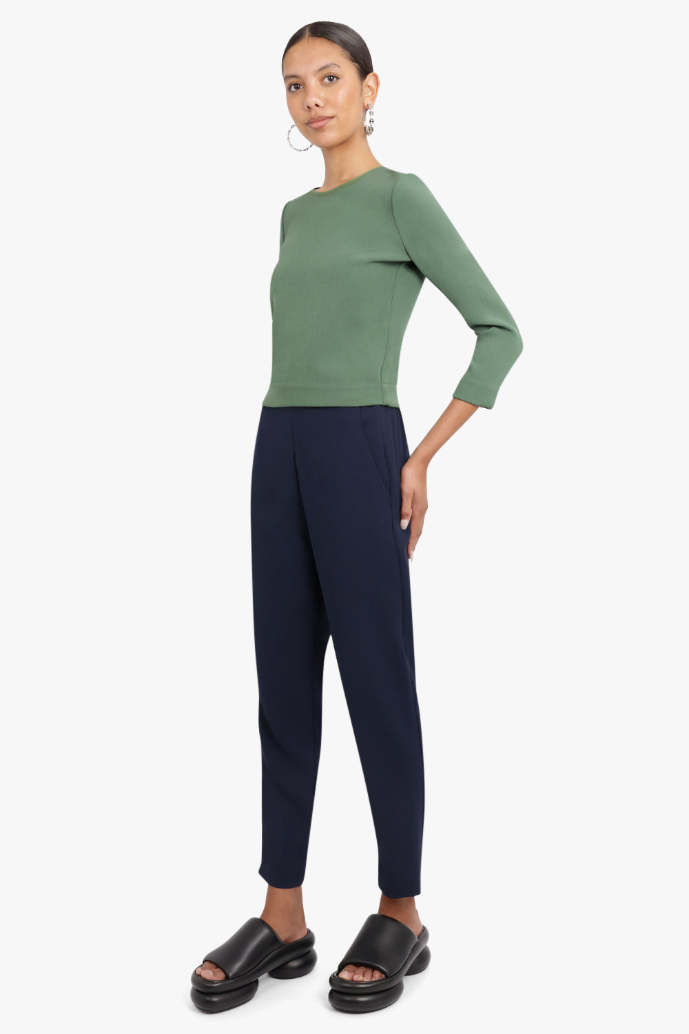 MAISON POI RTW FLUID RELAXED SLIM LEG PANTS NAVY