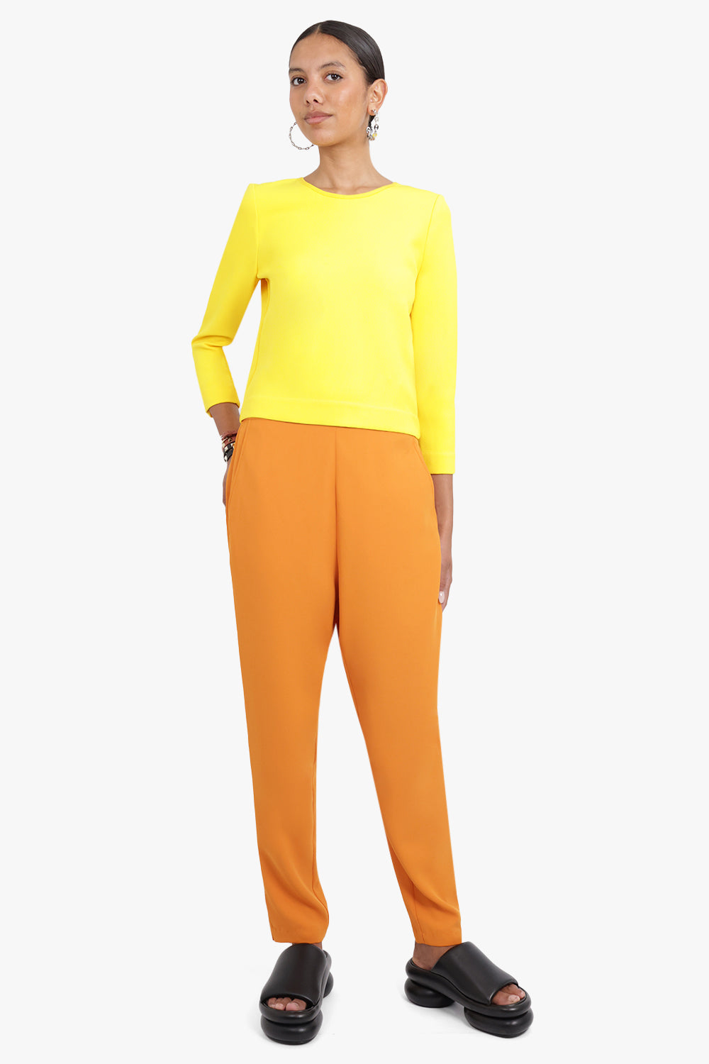 MAISON POI RTW TISSUE CROP TOP 3/4SL SUNFLOWER