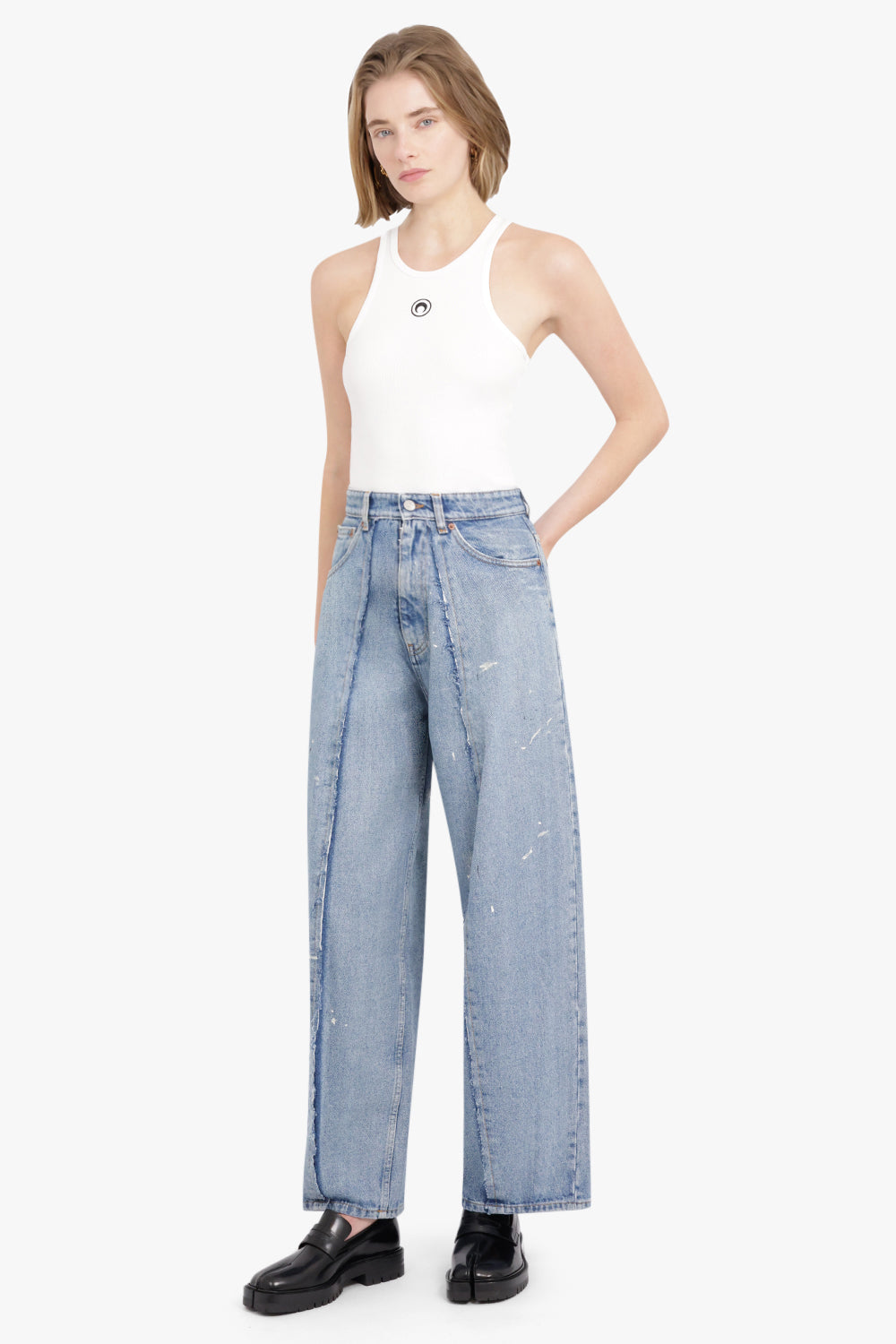 MARINE SERRE RTW Organic Cotton Rib 2x2 Tank Top | White