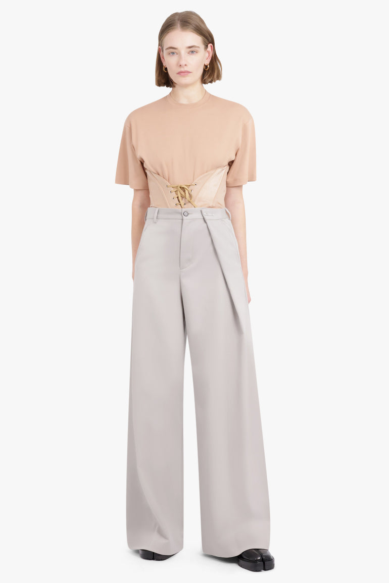 MUGLER RTW SHORT SLEEVE CORSET WAIST DETAIL T-SHIRT | TAN