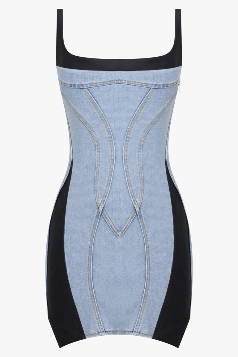 CORSET DETAIL DENIM JERSEY DETAIL MINI DRESS | DENIM BLUE Parlour X CORSET DETAIL DENIM JERSEY DETAIL MINI DRESS | DENIM BLUE Parlour X