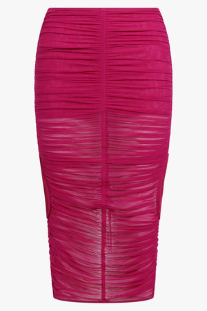 MUGLER RTW Sheer Mesh Bodycon Maxi Skirt | Magenta
