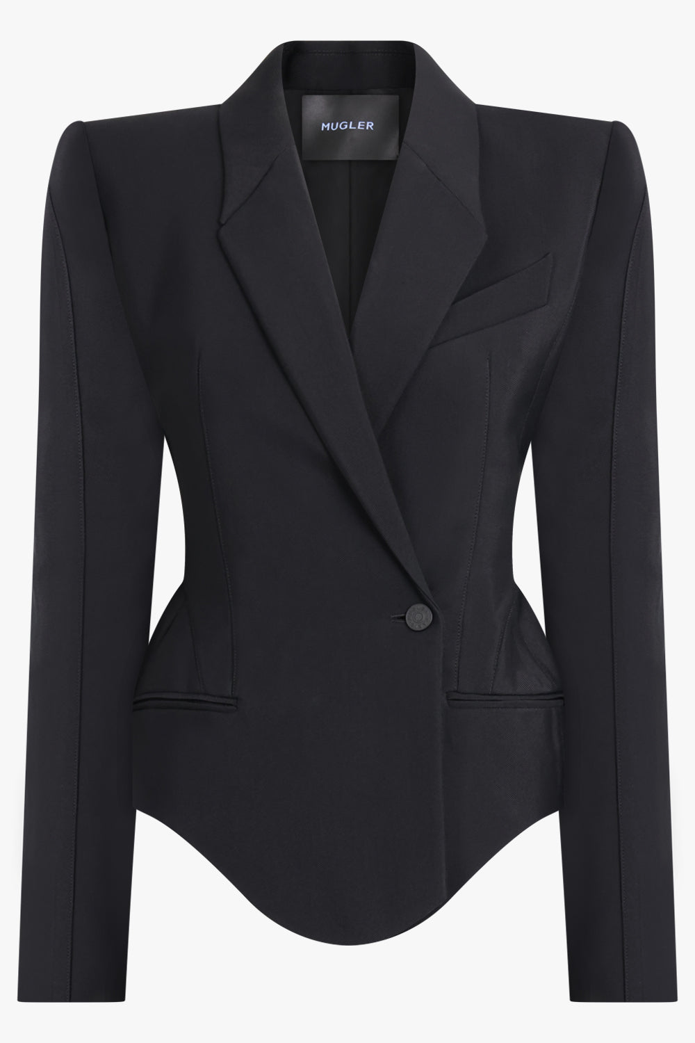 MUGLER RTW CROPPED HEAVY FLUID BLAZER | BLACK