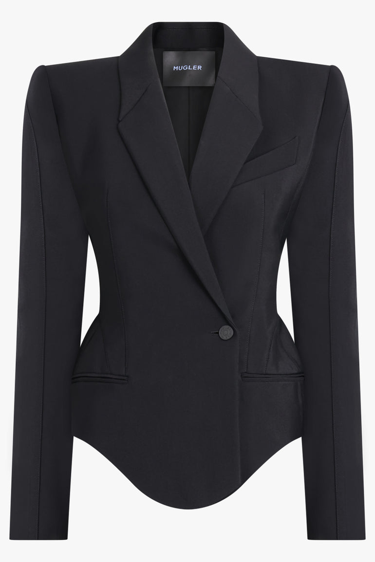 MUGLER RTW CROPPED HEAVY FLUID BLAZER | BLACK
