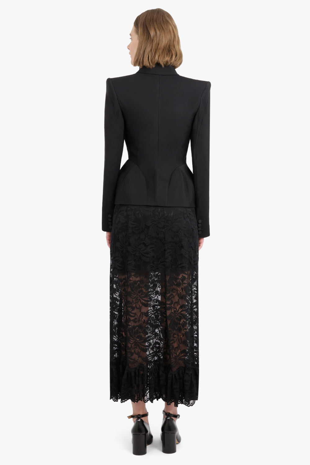 MUGLER RTW CROPPED HEAVY FLUID BLAZER | BLACK